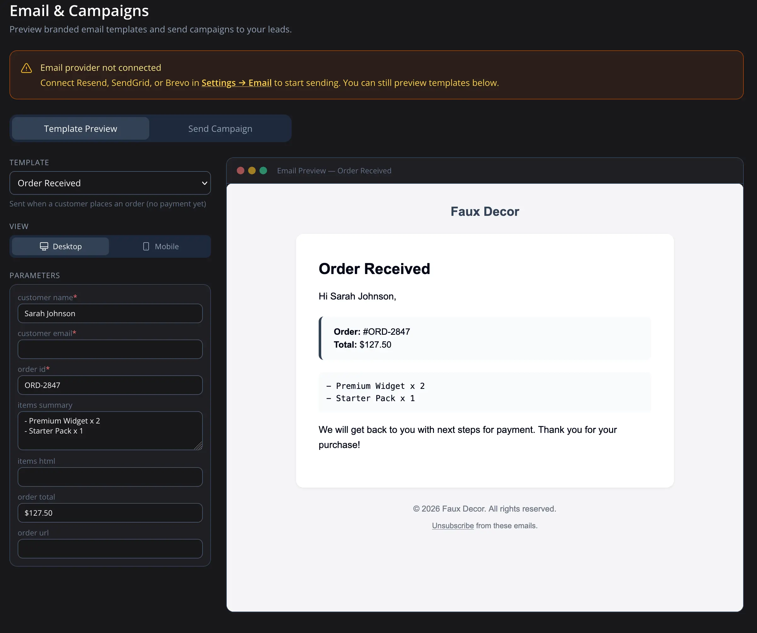 Email marketing and campaigns dashboard